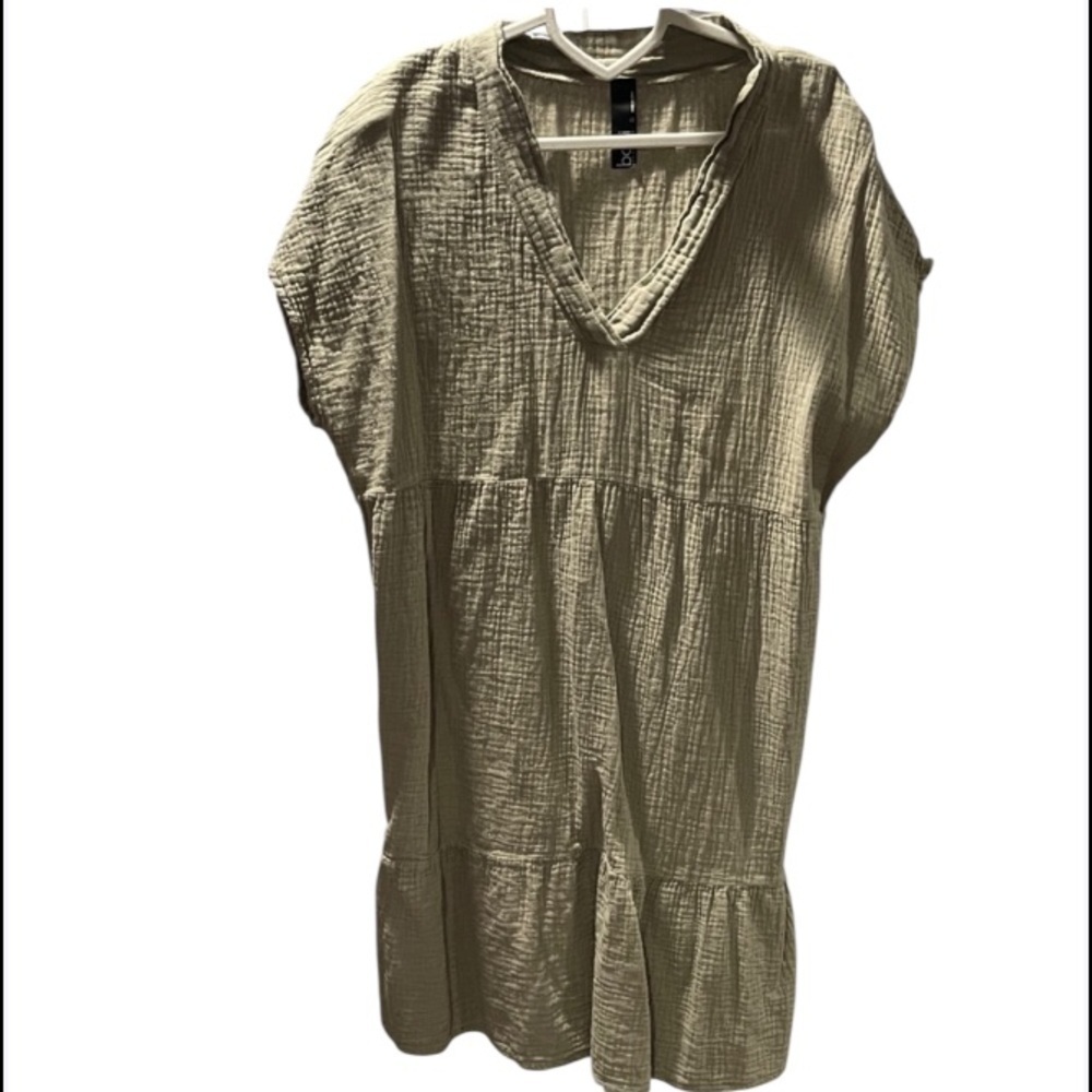 1295.‎ Bobi Taupe V-Neck Women's Dress - Picture 2 of 6